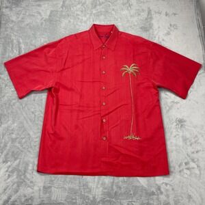 Bamboo Cay Shirt Mens XL Red Embroidered Palm Tree Short Sleeve Collar Button Up